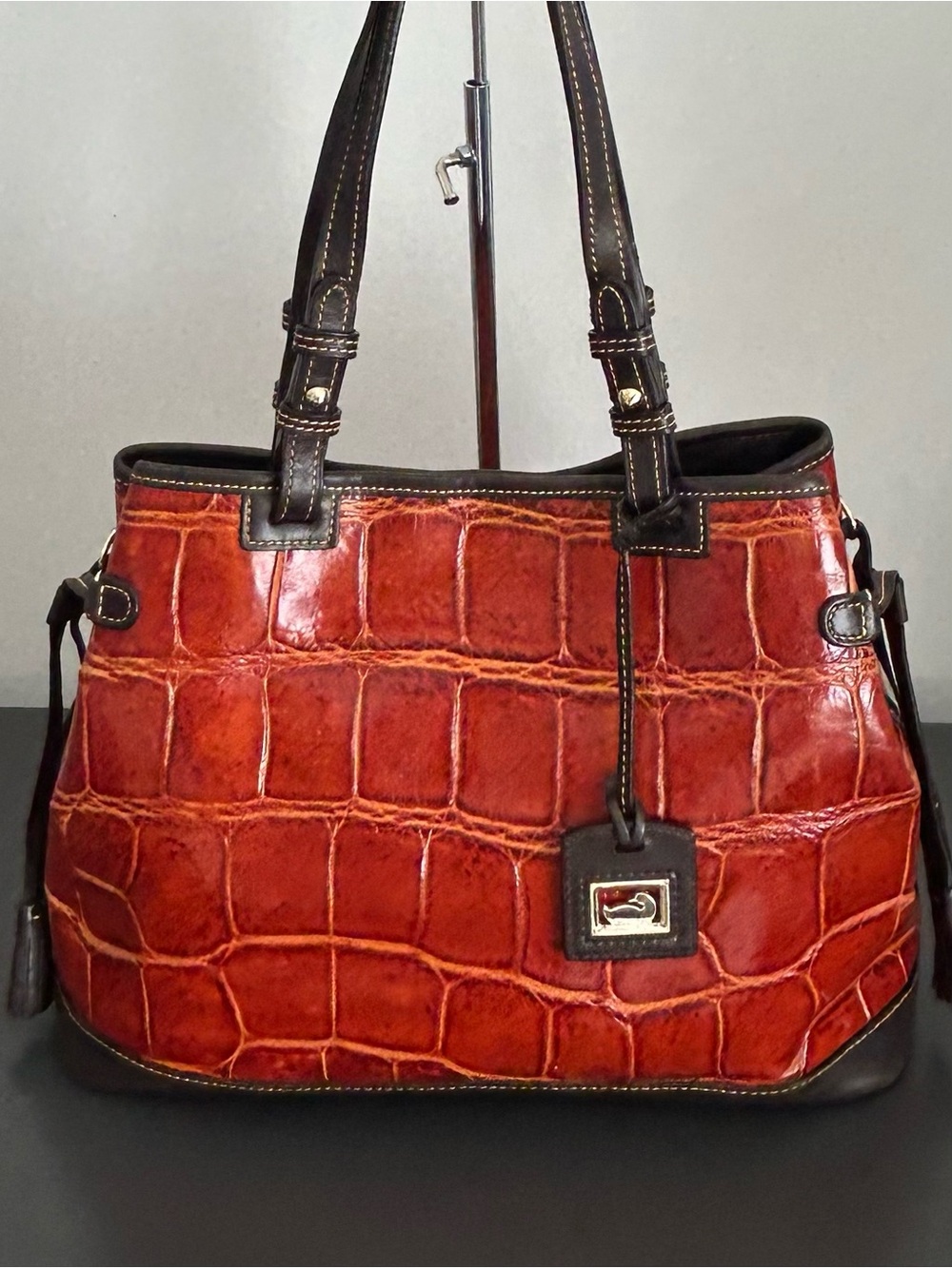 Dooney & Bourke Cognac Croc Embossed Leather Large Tote Shoulder Bag - Picture 4 of 15
